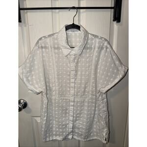 Pearl By Lela Rose Women's Button-Up Top White Casual Short Sleeve Large
